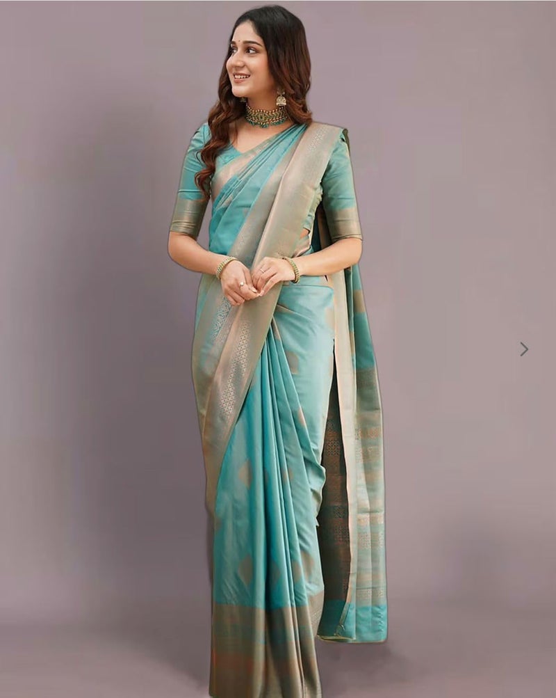 Vivatra Women Banarasi Soft Silk Saree | Jacquard Weaving with Rich Pallu & Border | Includ Matching Utitched Blouse Piece (VT-KP-6015-Pta) - Image 3