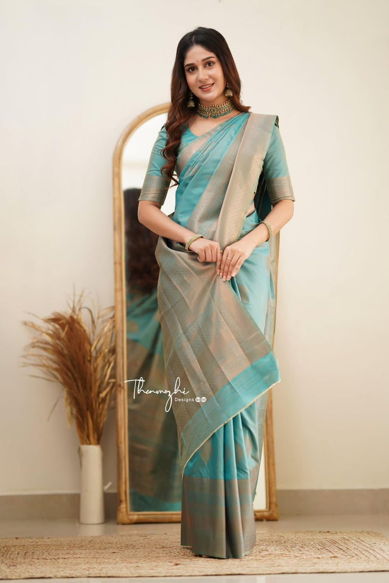 Vivatra Women Banarasi Soft Silk Saree | Jacquard Weaving with Rich Pallu & Border | Includ Matching Utitched Blouse Piece (VT-KP-6015-Pta) - Image 5