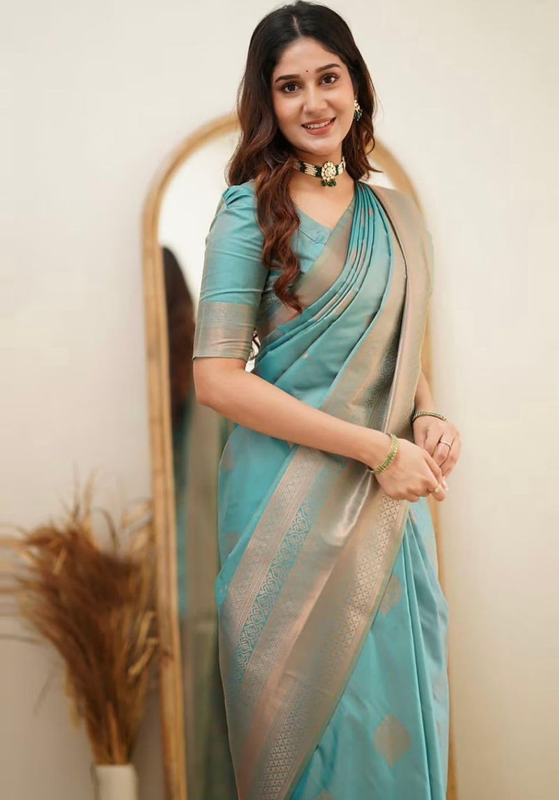 Vivatra Women Banarasi Soft Silk Saree | Jacquard Weaving with Rich Pallu & Border | Includ Matching Utitched Blouse Piece (VT-KP-6015-Pta) - Image 4