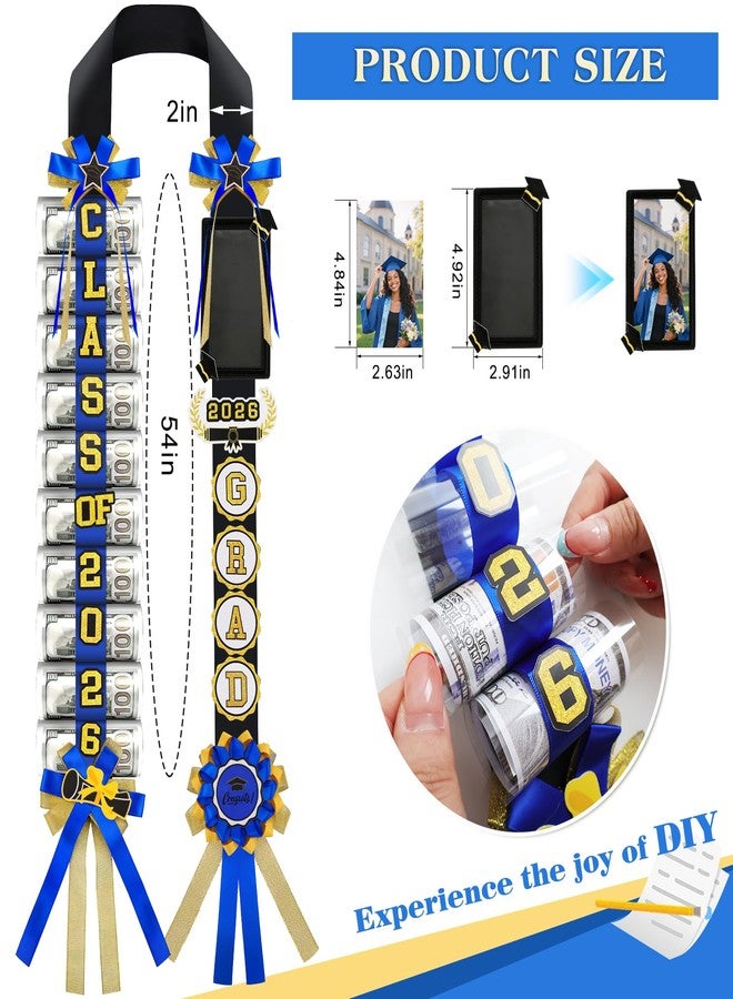 Phoncoo 2026 Graduation Money Lei with Cash Holder, DIY Graduation Ribbon Leis Class of 2026 with Felt Photo Frame for High School College Grad Party Gifts Supplies (Blue) - Image 2