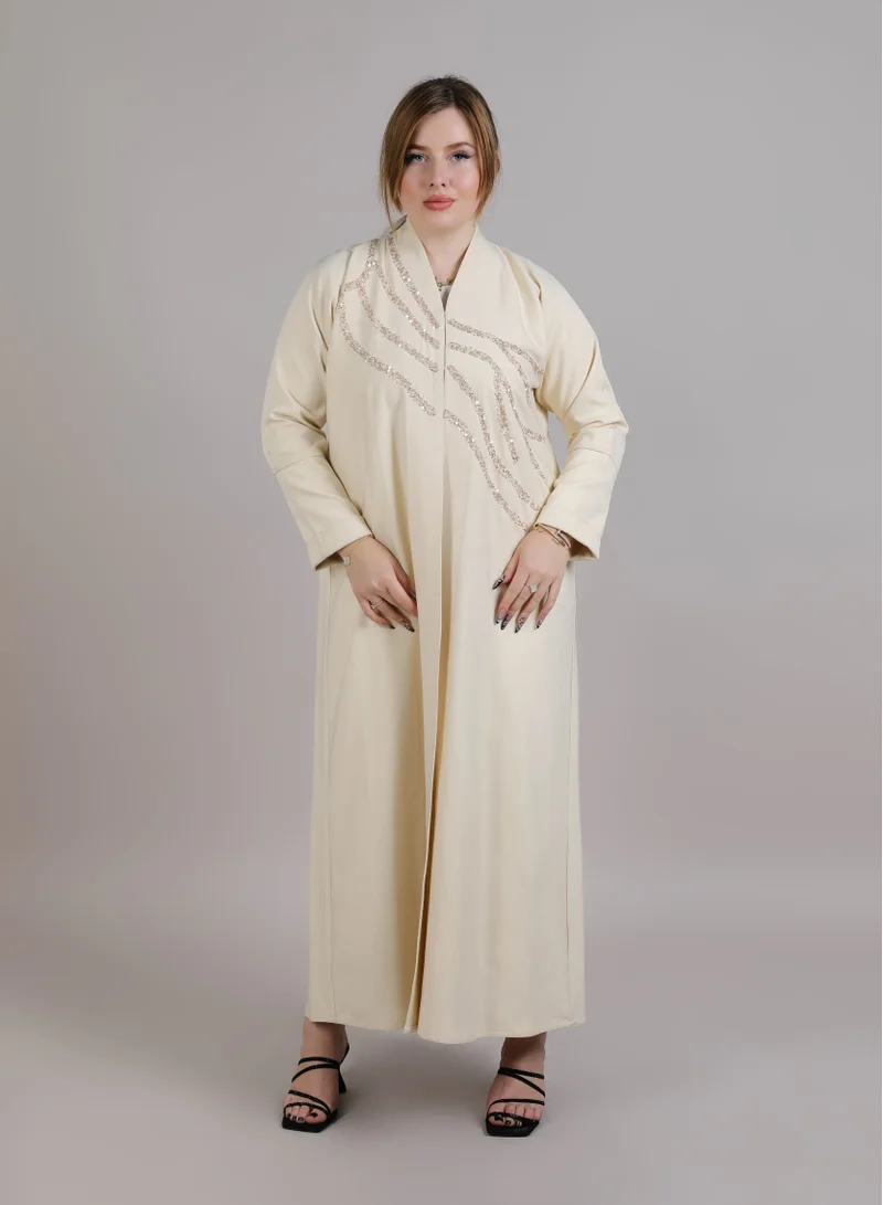 MSquare Fashion MSquare Fashion Beige Korean Nida Embroidered Abaya