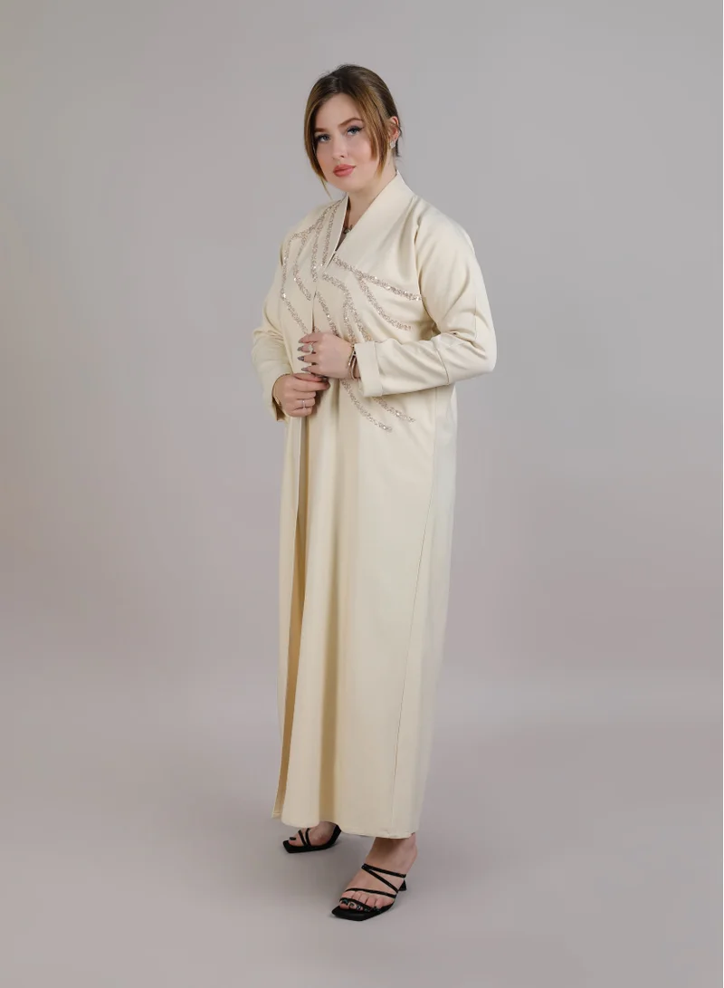 MSquare Fashion MSquare Fashion Beige Korean Nida Embroidered Abaya