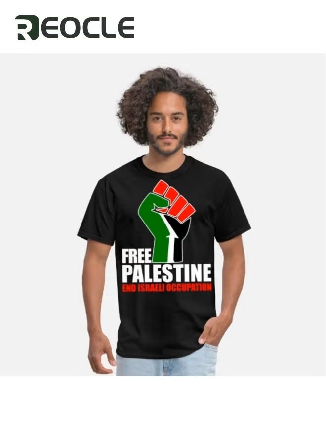 REOCLE Short Sleeve Round Neck T-shirt with Palestine 3D Digital Print Unisex Comfortable & Breathable Casual Summer T-shirt - Image 2