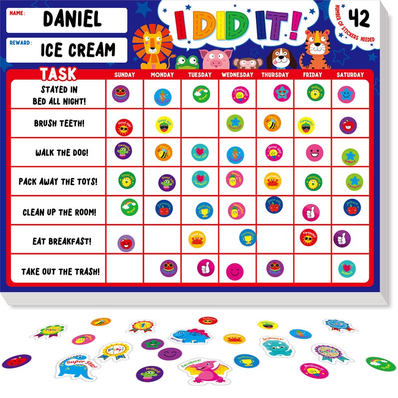 SpriteGru I Did It Magnetic Reward Chart Pad with 50 Perforated Sheets Plus 2650 Motivational Stickers Adorable Daily Chore Chart for Chores/Good Habits/Exercise/Diet 30cm x 23cm - Image 1