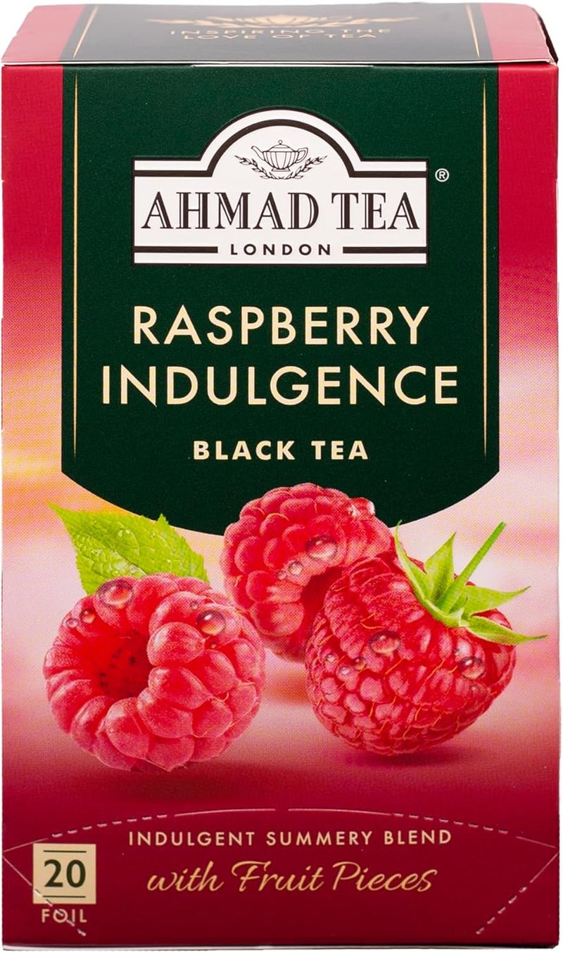 Ahmad Tea Raspberry Indulgence Black Tea with Fruit Pieces - 20 Teabags - Image 1