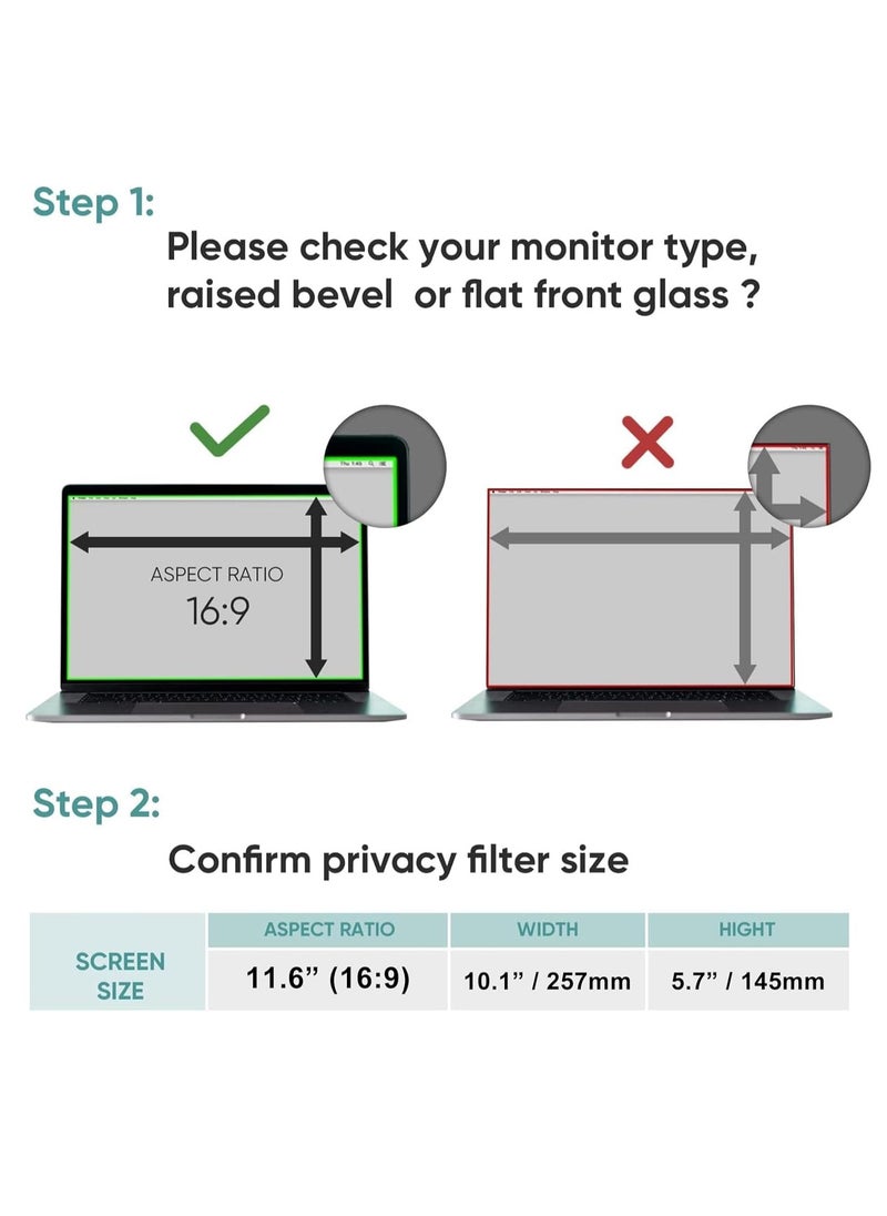 Generic 11.6" Laptop Privacy Screen Protector for 16:9 Aspect Widescreen Computer Monitor, 11.6 Inch Eye Protection Privacy Laptop Screen Filter Anti-Glare Anti-Blue Light Privacy Film Bubble Free  - Image 5