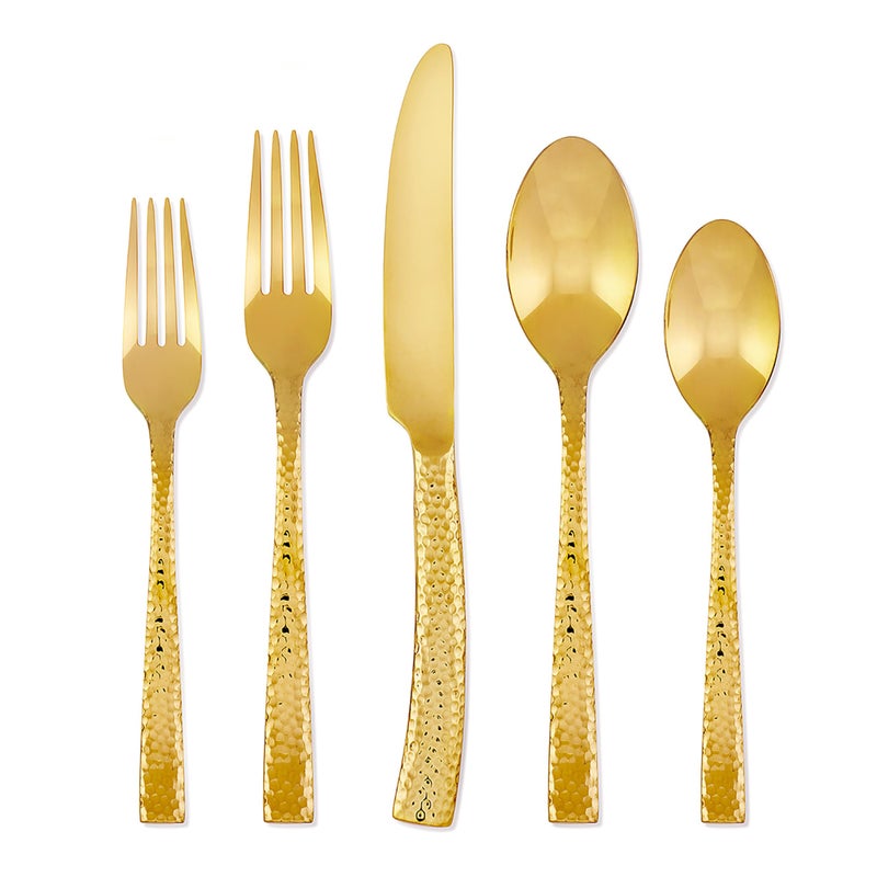 Hampton Forge Paris Hammered  Stainless Steel 20Piece Flatware Set Gold