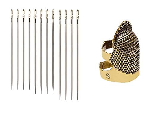 Krisah Combo of Self Threading Needles(Pack of 12) & Brass Thimble (1, Small) - Image 2