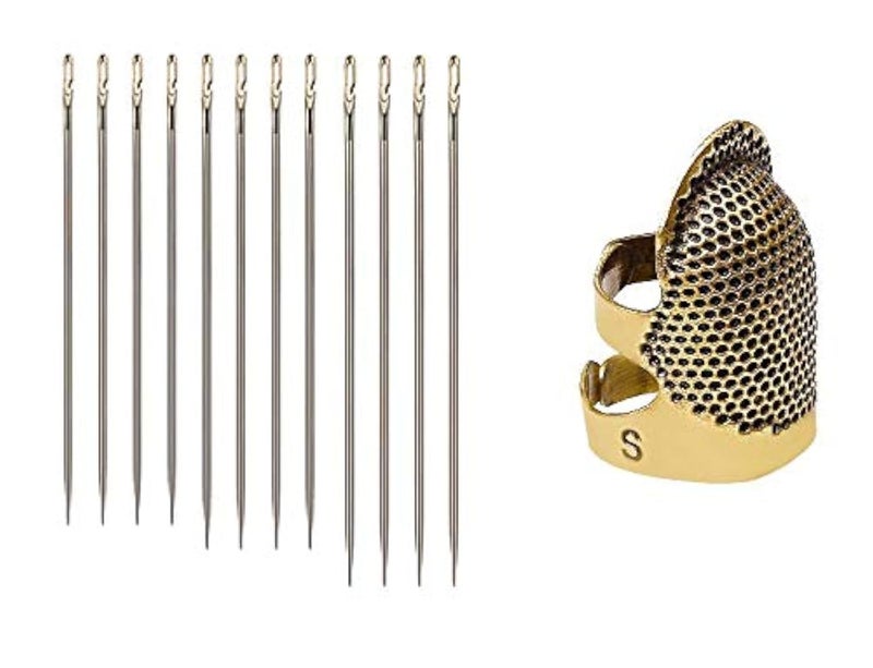Krisah Combo of Self Threading Needles(Pack of 12) & Brass Thimble (1, Small) - Image 1