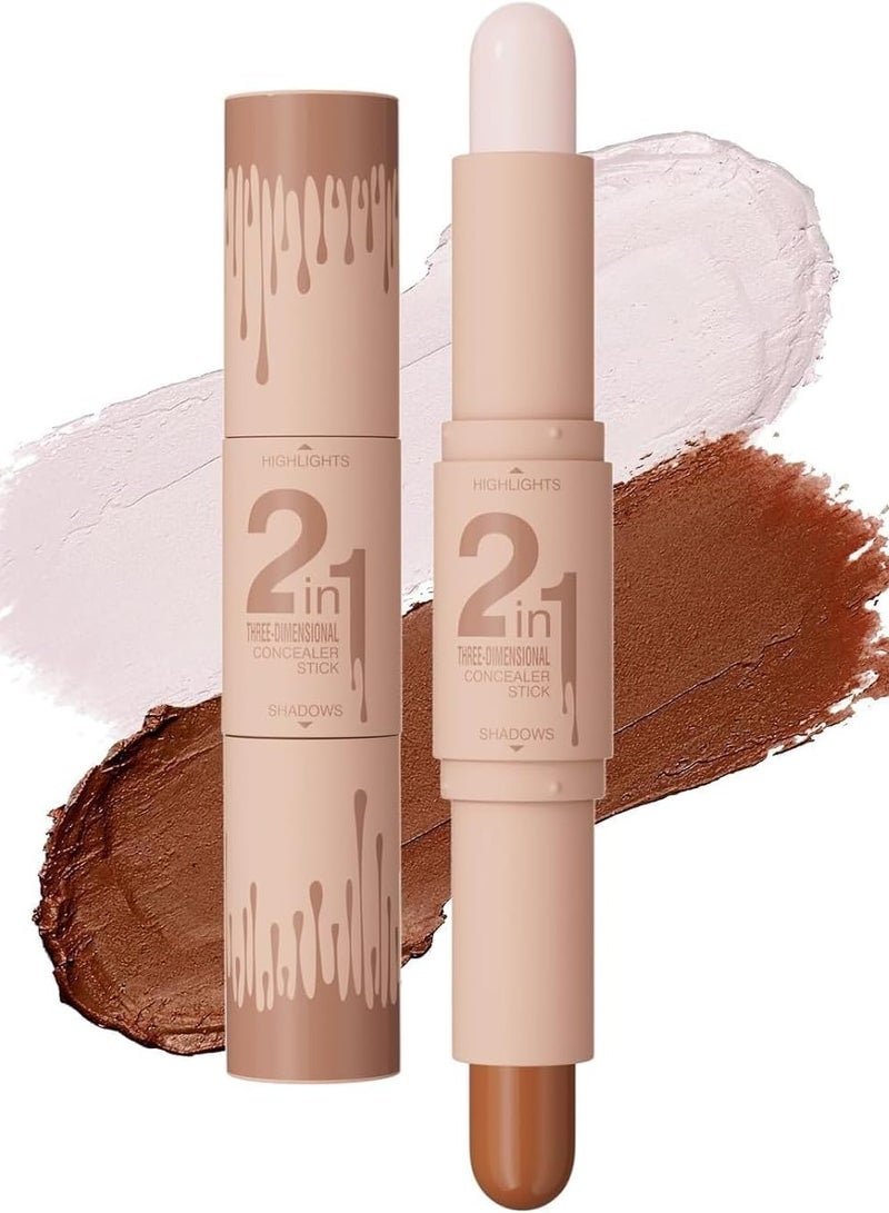 HelloKiss 2024 New 2 in 1 Professional Double Head Highlighter Stick,Cream Contour Stick,Multifunctional Makeup Sticks Pen For Face Shaping and face Brightens(01#Light Beige&Light Brown, Medium) - Image 1