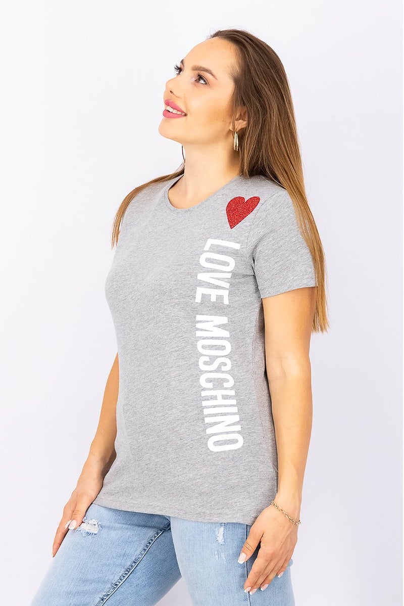 MOSCHINO Love Moschino Women Crew Neck Short Sleeve Graphic Tee, Grey - Image 3