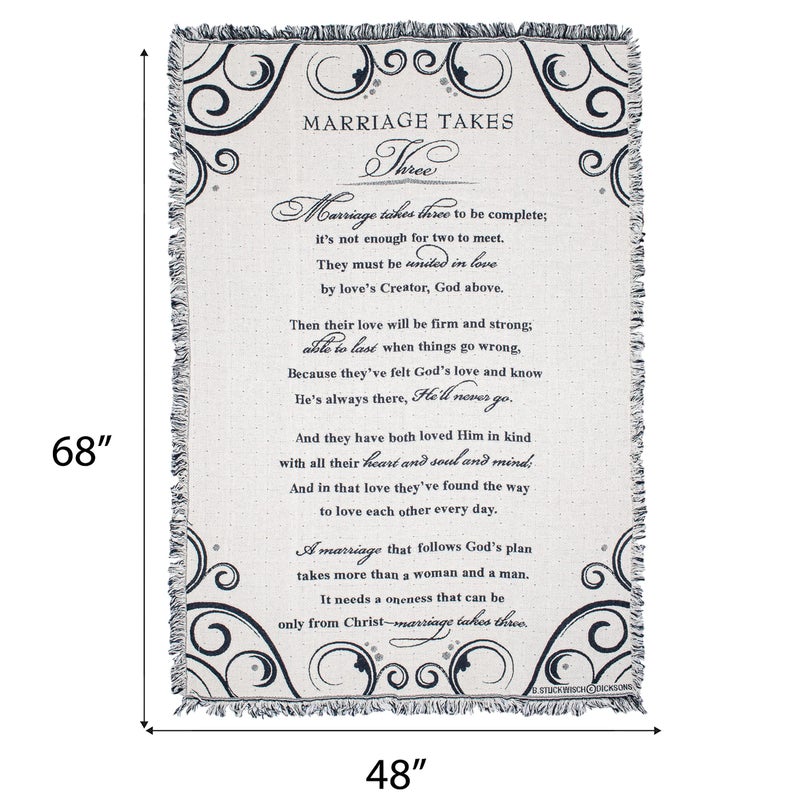 Dicksons Marriage Takes Three Black and White 52 x 68 All Cotton Tapestry Throw Blanket - Image 4