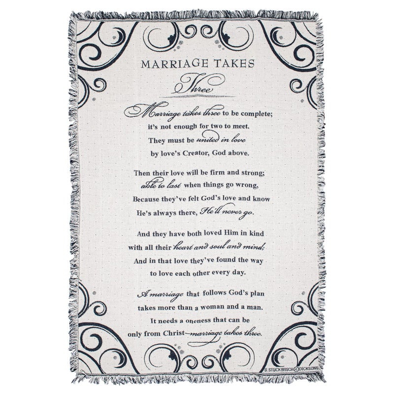 Dicksons Marriage Takes Three Black and White 52 x 68 All Cotton Tapestry Throw Blanket - Image 1