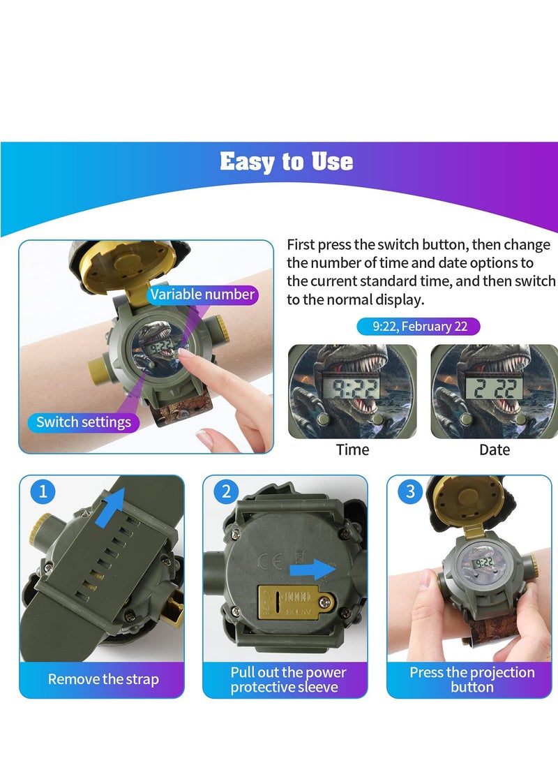 KASTWAVE Watch with 24 Kinds of Dinosaur Projection Pattern Cartoon Children Digital Dinosaur Watch Toy for Boys and Girls Children Toy Watches with Cover Adjustable Date and Time Projector Watch  - Image 4