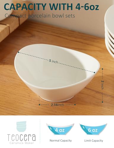 Teocera 5 Inch Porcelain Small Bowls Set, 6 Ounce small serving bowls for Dessert, Ice Cream, Snack, Dipping, Side Dishes, Microwave & Dishwasher Safe- White - Image 3