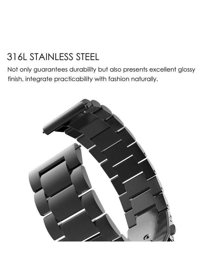 Band Compatible with Samsung Galaxy Watch 5 Pro 45mm/Watch 5/4 40mm 44mm/Watch 4 Classic 42mm 46mm/ 20mm Stainless Steel Metal Bands Replacement Bracelet Strap (Black) - Image 3