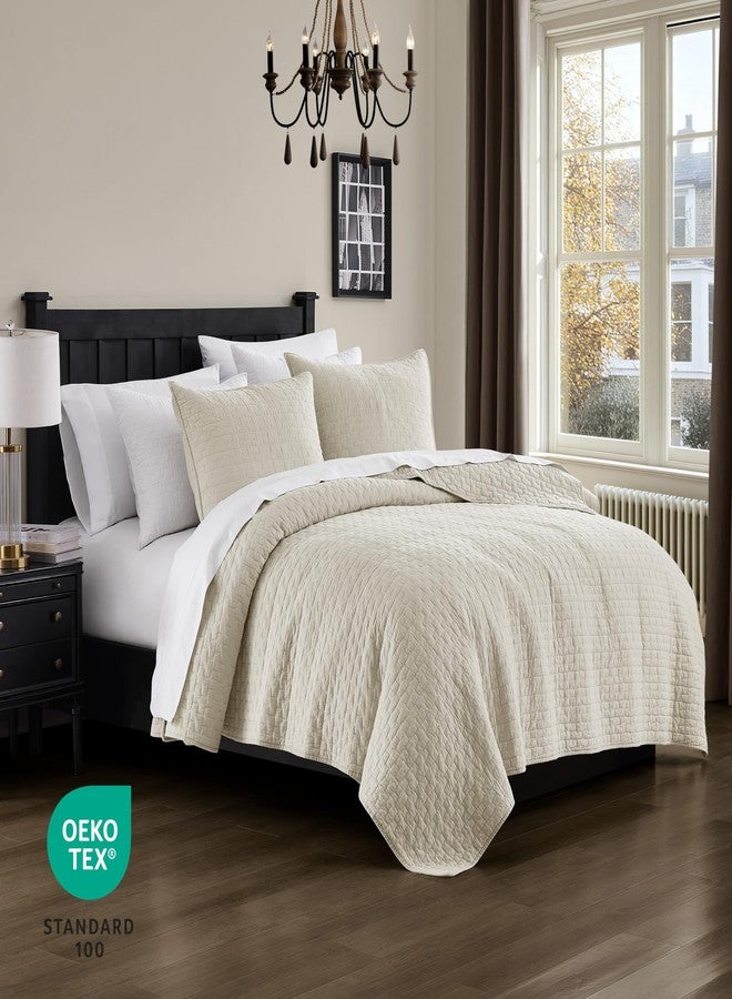 palassio Beige 100% Cotton Quilt King Size Bedding Sets with 2 Pillow Shams, Textured Lightweight Soft Bedspread Shabby Chic Coverlet, Neutral Quilted Comforter Bed Cover for All Season, 3 Pieces - Image 3