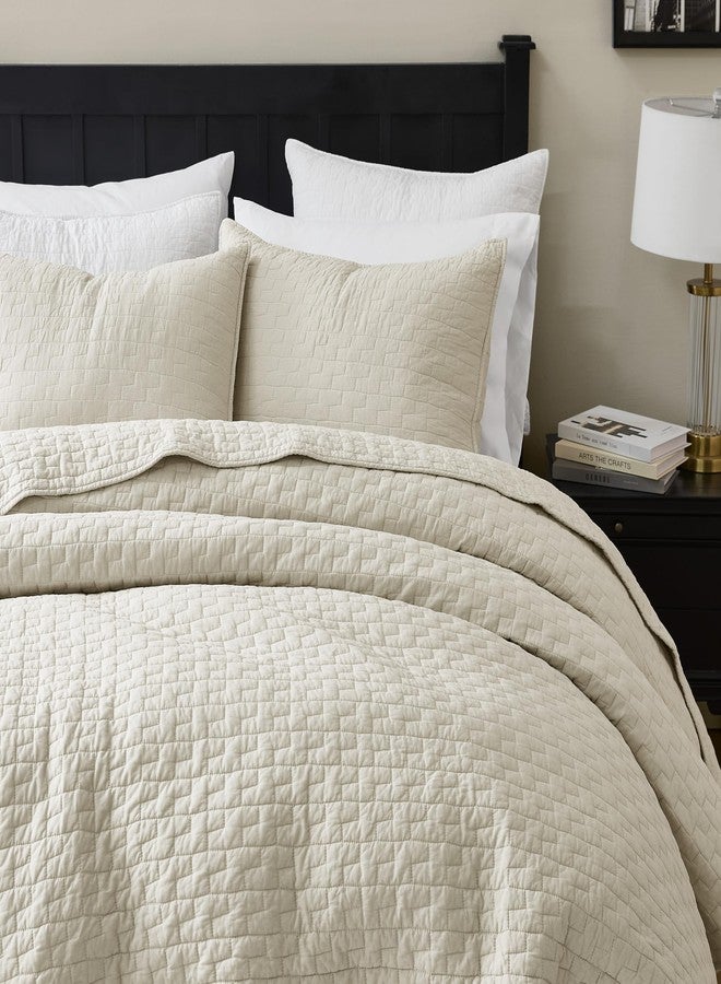 palassio Beige 100% Cotton Quilt King Size Bedding Sets with 2 Pillow Shams, Textured Lightweight Soft Bedspread Shabby Chic Coverlet, Neutral Quilted Comforter Bed Cover for All Season, 3 Pieces - Image 4