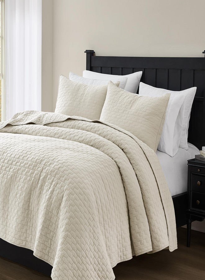 palassio Beige 100% Cotton Quilt King Size Bedding Sets with 2 Pillow Shams, Textured Lightweight Soft Bedspread Shabby Chic Coverlet, Neutral Quilted Comforter Bed Cover for All Season, 3 Pieces - Image 5