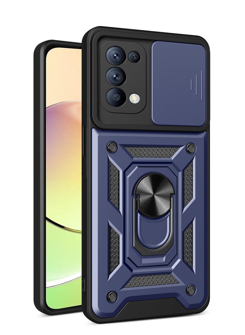 جراب حمايه ويندو مقاوم للصدمات وحمايه للكاميرا مزود بدبله معدنيه متوافق مع Oppo Reno 5 (ازرق)