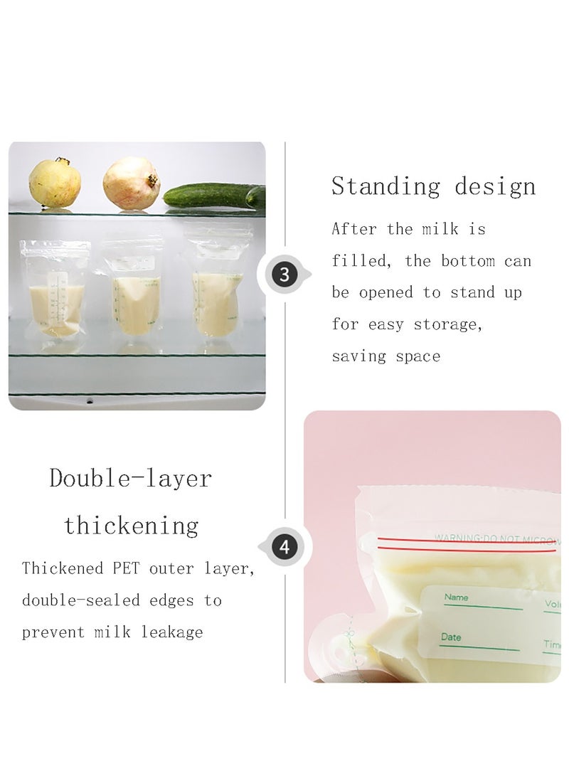 50 Pack Milk Storage Bags 200 ML Self Standing Milk Storage Container BPA Free Pre-sterilized Freezing Bag Thickened Leak Proof Collection with Double Zip and Marker Pen - Image 5