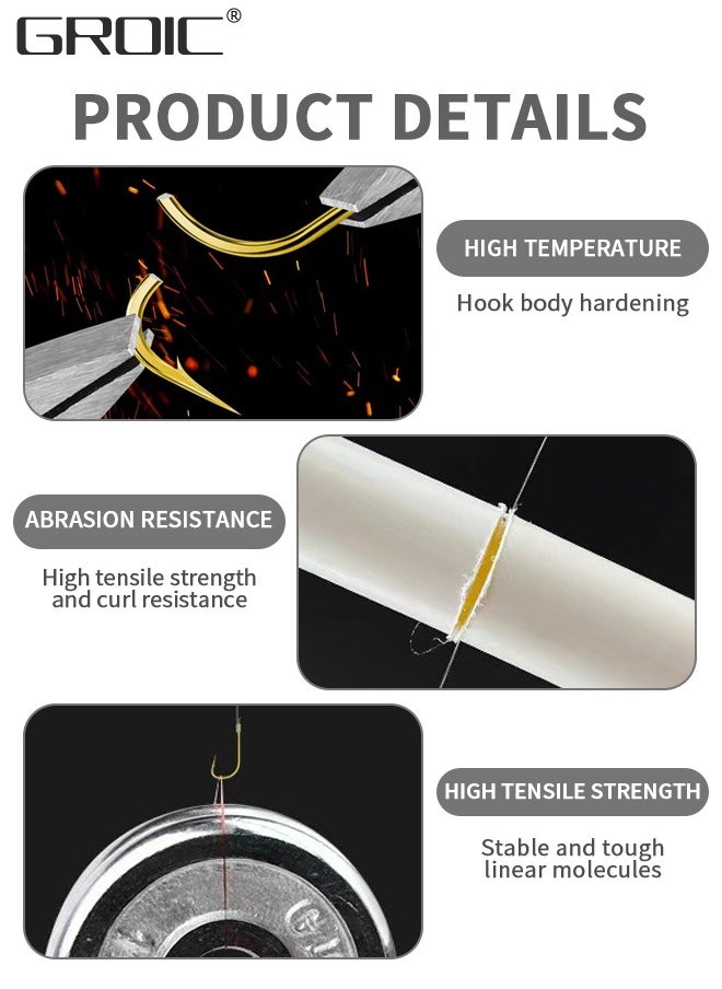GROIC - 4 Pack 80Pcs Fishing Hooks with Line, Strong Sharp Double Hook Rigs with Barbs, Pre Tied Fishhooks Already Tie-in Fishing Wire/Leader, Fish Hook for Freshwater/Seawater Circle Hooks Rigs - Image 1