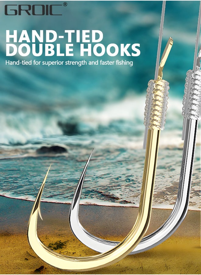 GROIC - 4 Pack 80Pcs Fishing Hooks with Line, Strong Sharp Double Hook Rigs with Barbs, Pre Tied Fishhooks Already Tie-in Fishing Wire/Leader, Fish Hook for Freshwater/Seawater Circle Hooks Rigs - Image 1