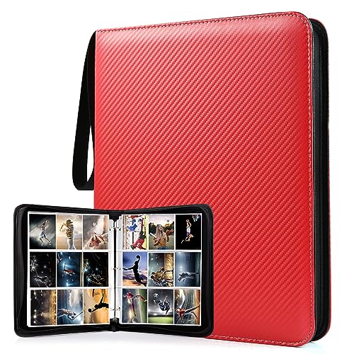 WOT I Trading Card Binder 900 Pockets Baseball Card Binder Sleeves with Zipper Double Sided Pockets Card Holder Carry Card Case for Baseball Card Football CardRed WOCB97 - Image 1