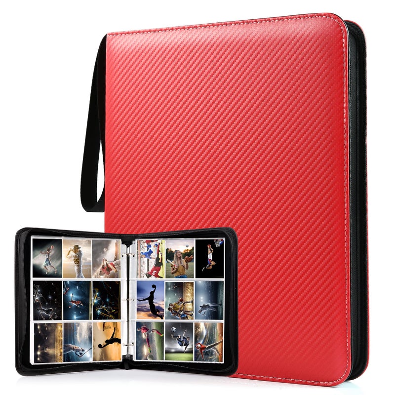 WOT I Trading Card Binder 900 Pockets Baseball Card Binder Sleeves with Zipper Double Sided Pockets Card Holder Carry Card Case for Baseball Card Football CardRed WOCB97 - Image 2