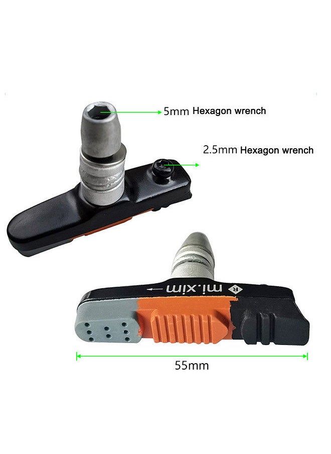 mi.xim - 1 Pair Bike Brake Pads Bicycle V-Brake Blocks with Hex Nut and Shims 55mm for Mountain Bike Road Bike Folding Bike Black - Image 1