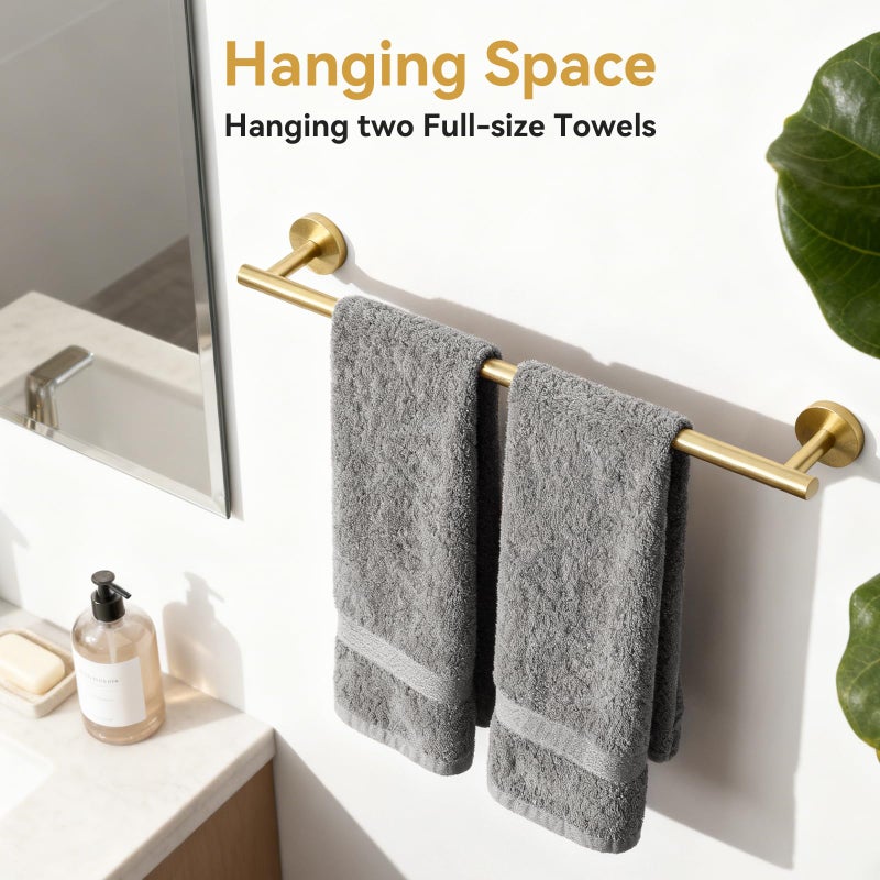 Bubxo Brushed Gold Towel Bar, 24 Inch Bathroom Towel Rack (Total Length 26-Inch), Towel Holder Wall Mounted, Thicken SUS304 Stainless Steel Towel Rod Modern Home Decor - Image 5