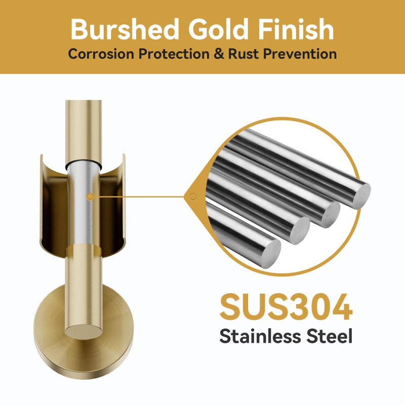Bubxo Brushed Gold Towel Bar, 24 Inch Bathroom Towel Rack (Total Length 26-Inch), Towel Holder Wall Mounted, Thicken SUS304 Stainless Steel Towel Rod Modern Home Decor - Image 3