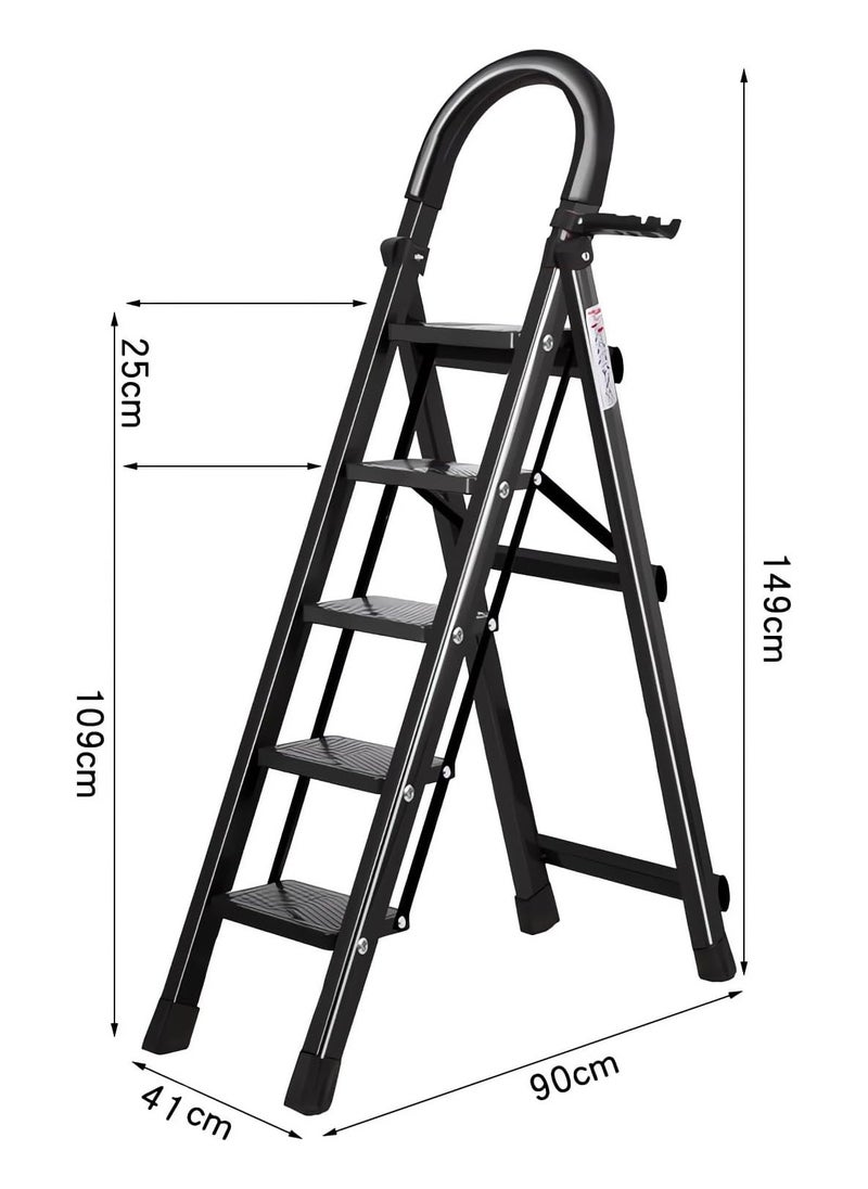 Favarey - 5 Step Ladder, Steel Folding Ladder Stool with Tool Rack, Non-Slip Treads, Multi-Purpose Folding Ladder for Home Kitchen Office, Space Saving, Holds up to 150KG - Image 1