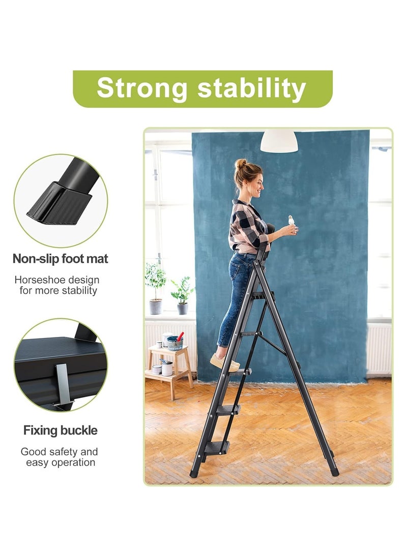 Favarey - 5 Step Ladder, Steel Folding Ladder Stool with Tool Rack, Non-Slip Treads, Multi-Purpose Folding Ladder for Home Kitchen Office, Space Saving, Holds up to 150KG - Image 1