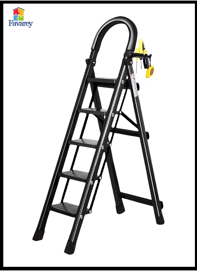 Favarey - 5 Step Ladder, Steel Folding Ladder Stool with Tool Rack, Non-Slip Treads, Multi-Purpose Folding Ladder for Home Kitchen Office, Space Saving, Holds up to 150KG - Image 1