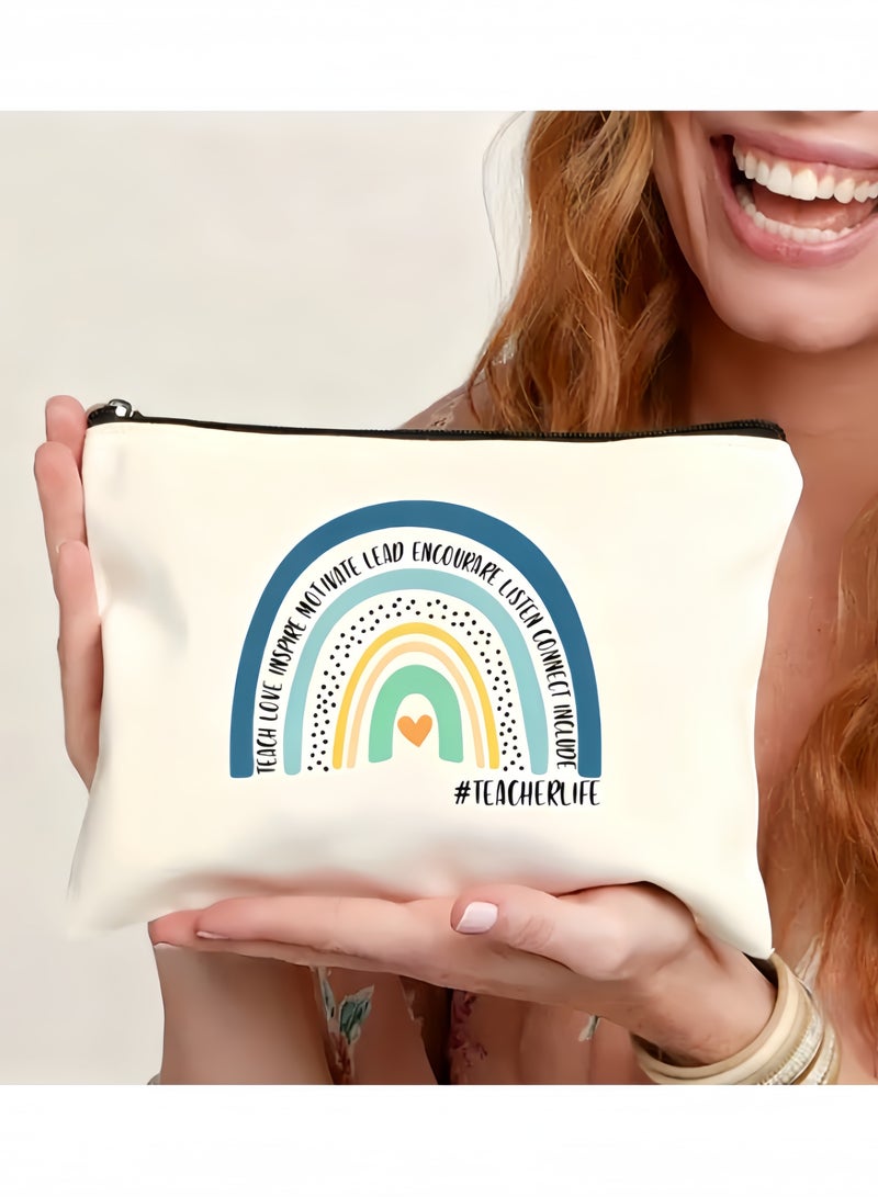 Teacher Appreciation Makeup Bag - Perfect Gift for Retirement, Birthday, Graduation & Teacher's Day - Durable Polyester, Non-Waterproof, Scent-Free Cosmetic Pouch - Image 1