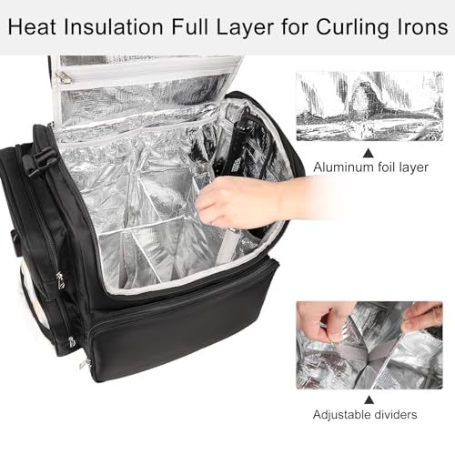 Relavel Hair Tools Travel Bag with 6 Pcs Clear Bags, Hair Stylist Backpack Hairdresser Cosmetology Bag, Heat Insulation Full Layer for Curling Iron, Hair Straightener, Travel Accessories Train Case - Image 2