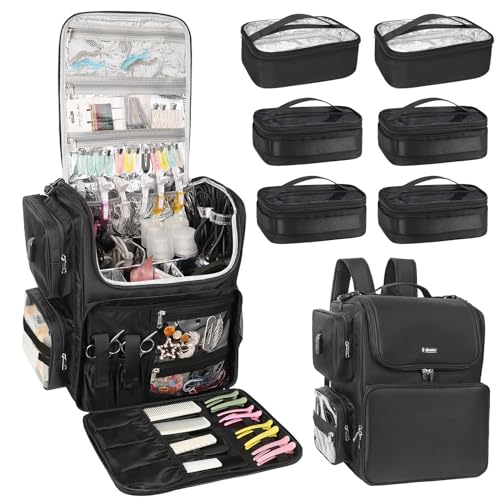 Relavel Hair Tools Travel Bag with 6 Pcs Clear Bags, Hair Stylist Backpack Hairdresser Cosmetology Bag, Heat Insulation Full Layer for Curling Iron, Hair Straightener, Travel Accessories Train Case - Image 1