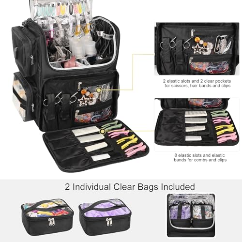 Relavel Hair Tools Travel Bag with 6 Pcs Clear Bags, Hair Stylist Backpack Hairdresser Cosmetology Bag, Heat Insulation Full Layer for Curling Iron, Hair Straightener, Travel Accessories Train Case - Image 3