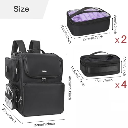 Relavel Hair Tools Travel Bag with 6 Pcs Clear Bags, Hair Stylist Backpack Hairdresser Cosmetology Bag, Heat Insulation Full Layer for Curling Iron, Hair Straightener, Travel Accessories Train Case - Image 5