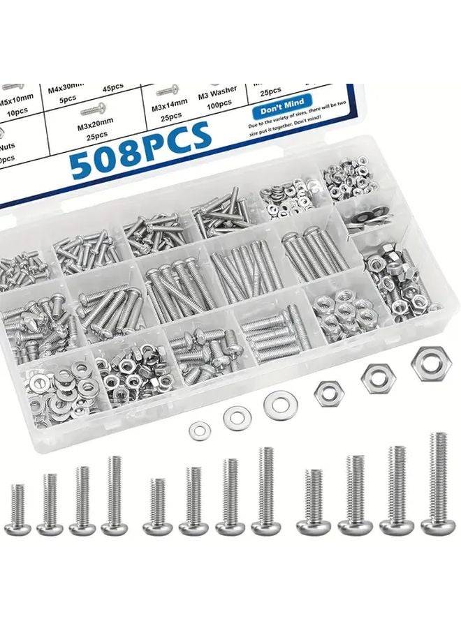 508pcs M3 M4 M5 Nuts And Bolts Assortment Kit Heavy Duty Metal For Machinery Automotive - Image 2