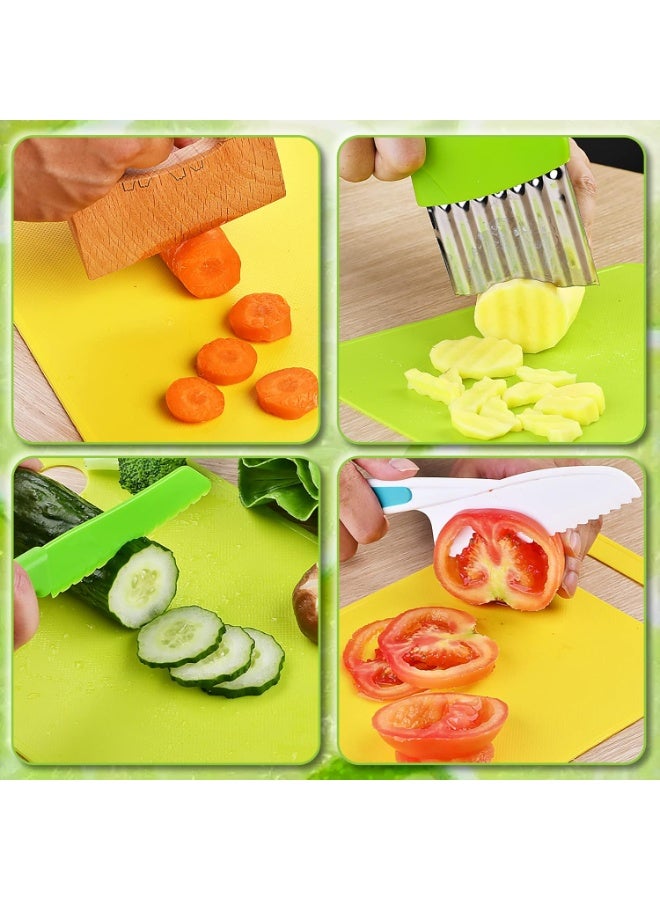 Soofam سكاكين مونتيسوري للأطفال للطهي الحقيقي، مجموعة سكاكين مطبخ للأطفال مكونة من 13 قطعة تشمل 4 سكاكين بلاستيكية ذات حواف مسننة، قاطع تجاعيد، مقشرة على شكل Y، ألواح تقطيع وسكين آمن للأطفال من الخشب - Image 3