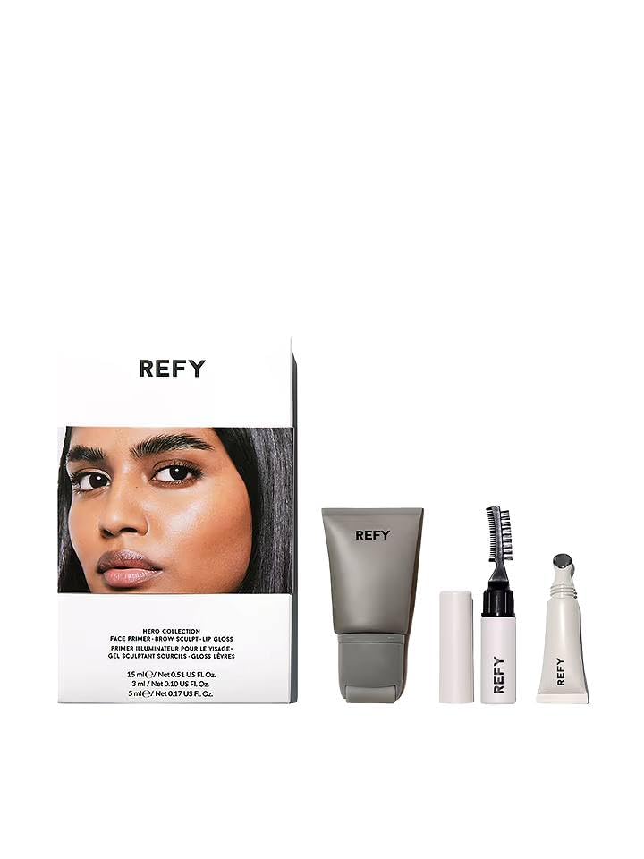 Refy REFY Hero Collection mini Glow  Sculpt Primer Brow Sculpt Clear Lip Gloss  Premium Korean Blueberry Sheet Masque 