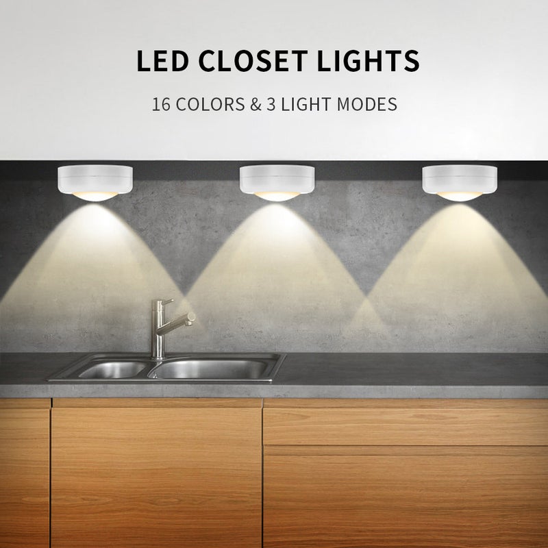 LEDs Puck Light Cabinet Lighting with Remote 16RGB Closet Light 10 Dimmer Timer Function Wirelessly Battery Operated Night Lamp for Kitchens Bathrooms Wardrobe Party - Image 5