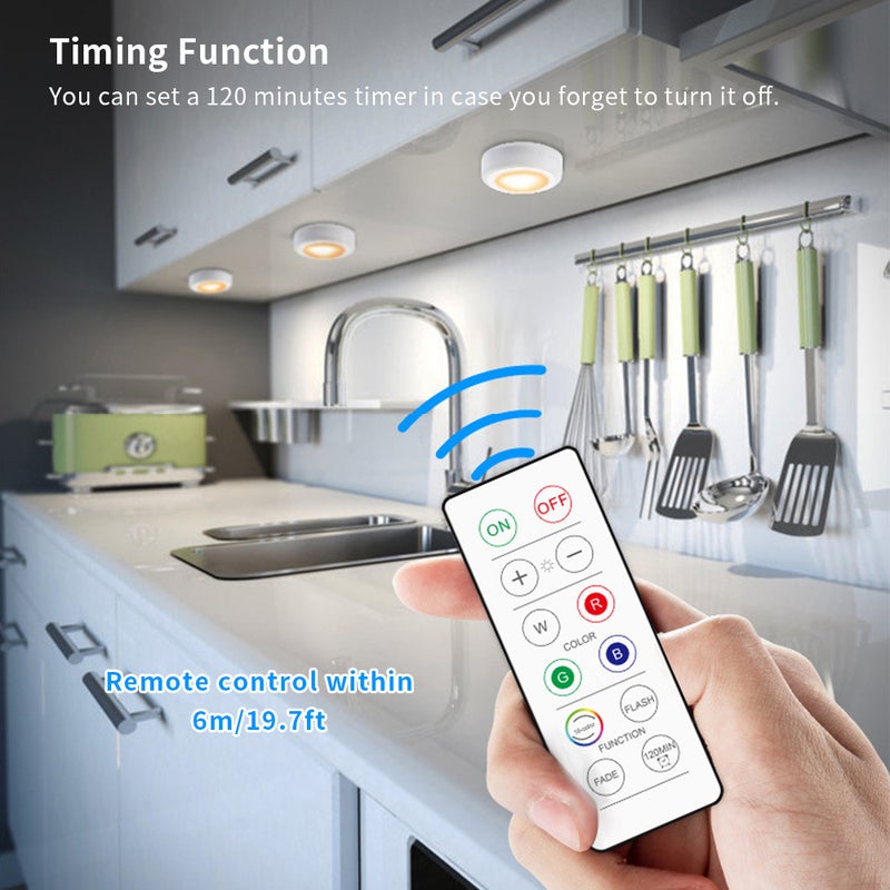 LEDs Puck Light Cabinet Lighting with Remote 16RGB Closet Light 10 Dimmer Timer Function Wirelessly Battery Operated Night Lamp for Kitchens Bathrooms Wardrobe Party - Image 4