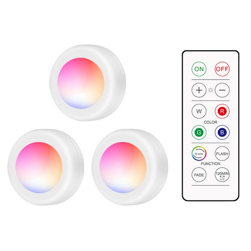 LEDs Puck Light Cabinet Lighting with Remote 16RGB Closet Light 10 Dimmer Timer Function Wirelessly Battery Operated Night Lamp for Kitchens Bathrooms Wardrobe Party - Image 2