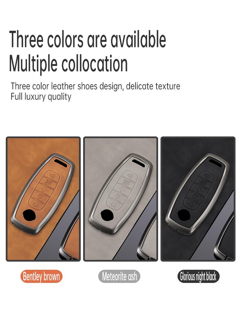 SANRILY Metal Leather 5 Button Key Fob Cover Fit for Nissan Rogue 2024 2023 Pathfinder Versa Kicks Sentra Ariya Keyless Key Holder with Keychain Brown - Image 4