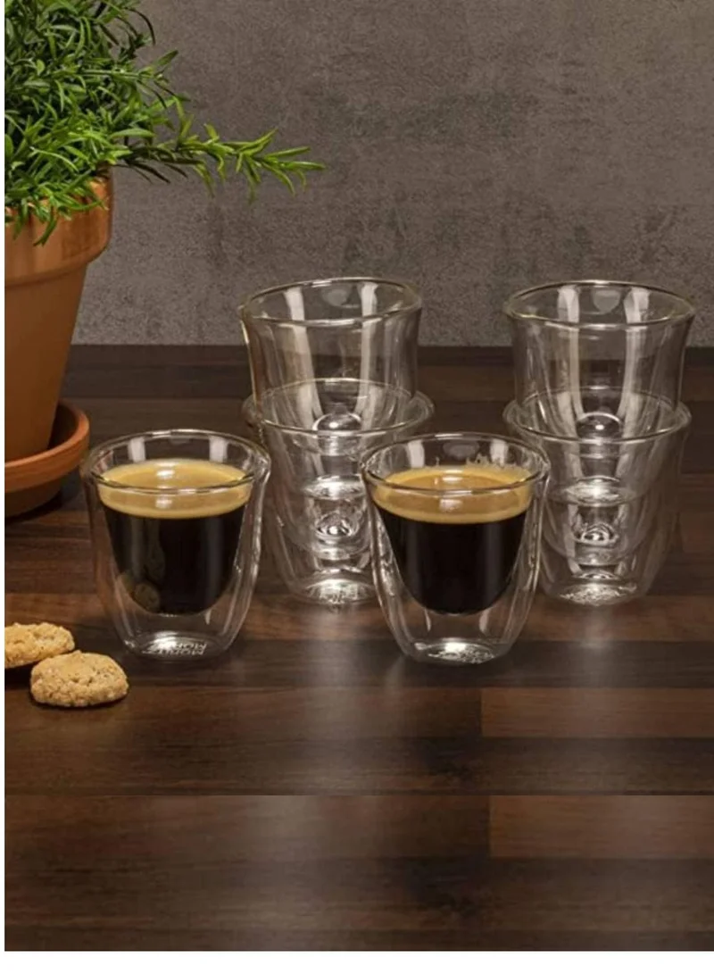 1Chase Borosilicate Double Wall Coffee Tea Cup 80ML Set Of 6