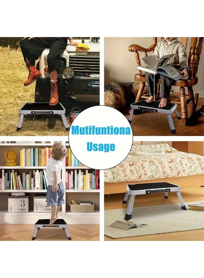 سلم معدني ثقيل قابل للطي، ارتفاع قابل للتعديل، مضاد للانزلاق، سعة تحمل 330 رطلاً، قطعة واحدة - Image 5