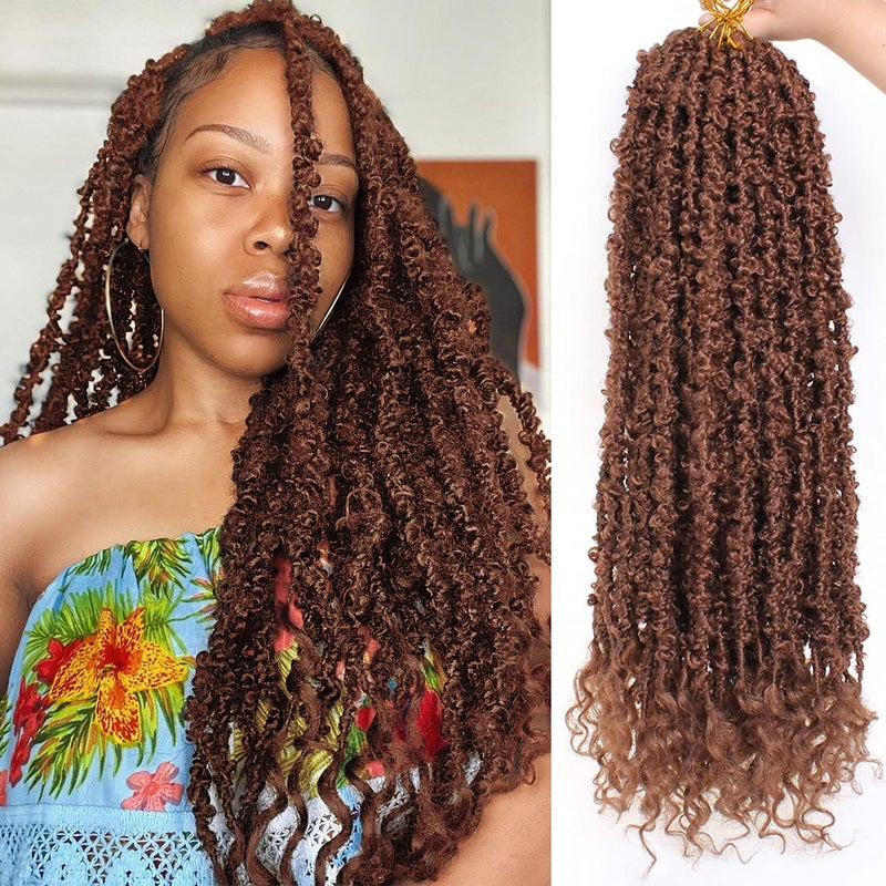 ZRQ 2 Packs 24 Inch Butterfly Locs Crochet Hair With Curly Ends Brown Long Distressed Butterfly Faux Locs Crochet Hair PreLooped Synthetic Hair Extensions 24 Inch 30